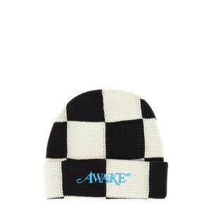 AWAKE NY Checkerboard Knit Beanie Men BLACK Hats & Caps
